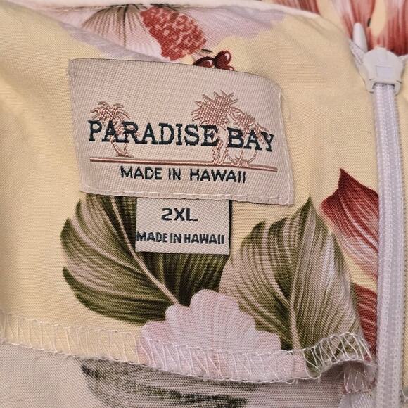 VTG Hawaiian Hibiscus Monstera Print Midi Dress 2XL Butter Yellow Ruffle Hem USA - Picture 5 of 7